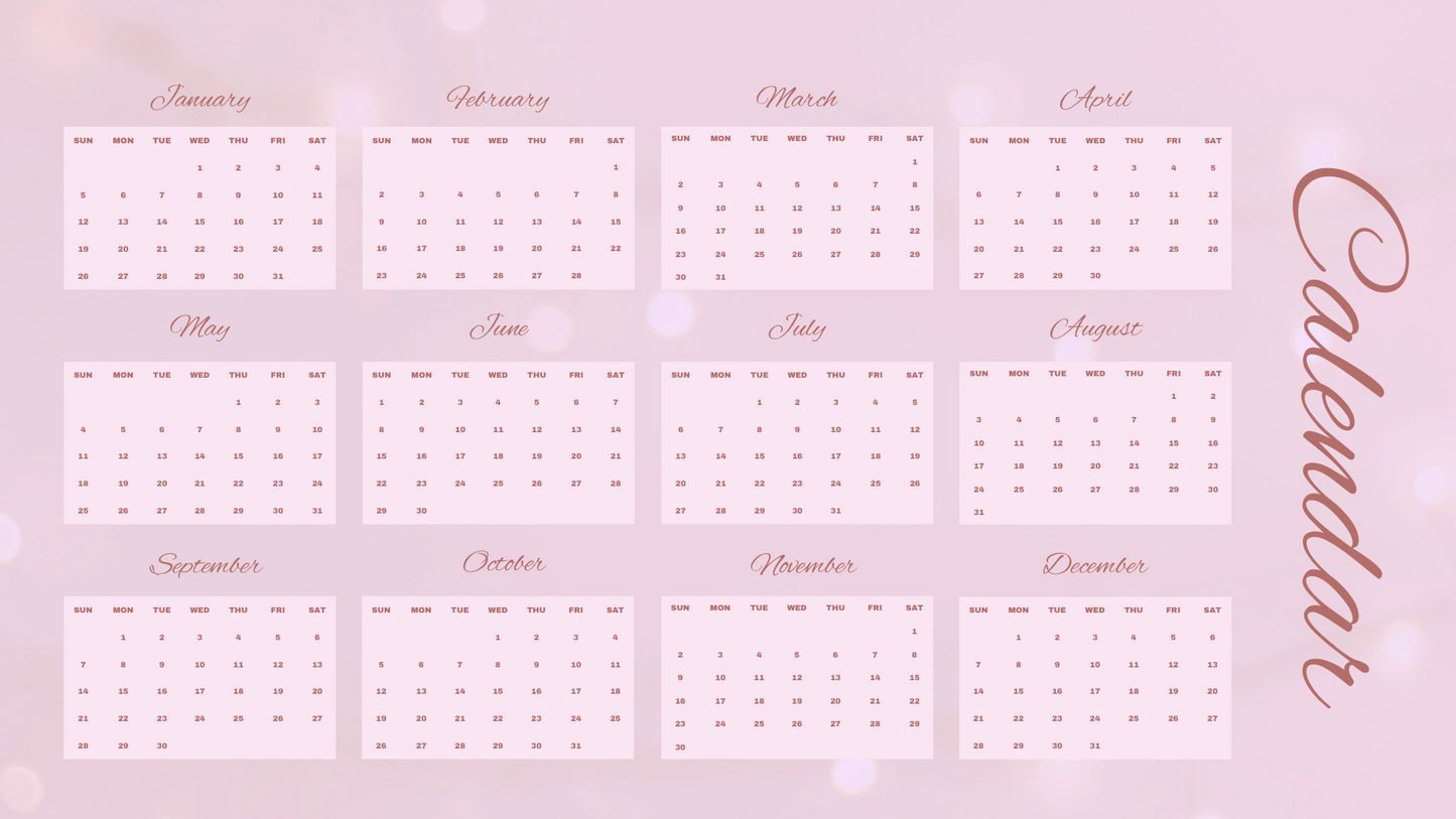 2025 Luxe Co. By M.E.™ Glam Yearly Calendar- Digital Printable Calendar