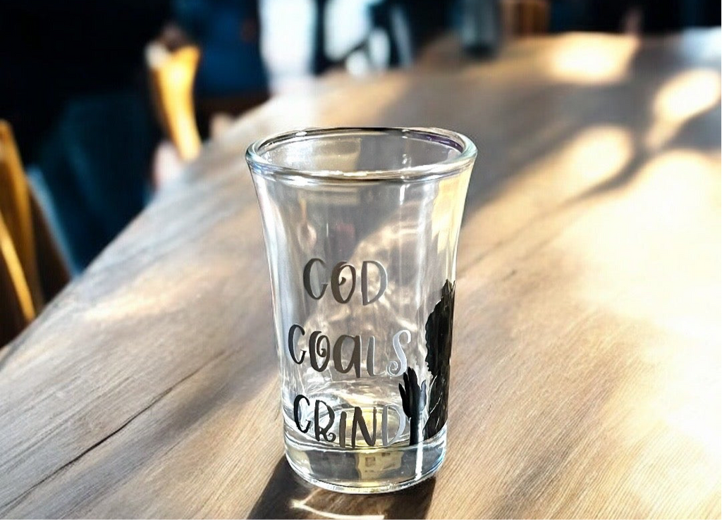 1.5 oz - Luxe Co. By M.E. - God, Goals, Grind Shot Glasses (Set of 2)