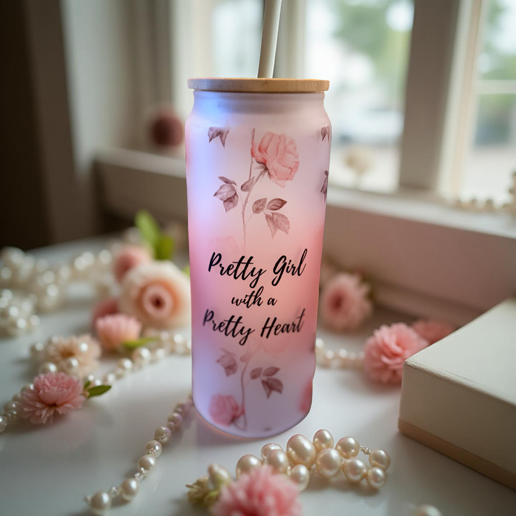 Luxe Co. By M.E. - 20oz Pretty Girl with a Pretty Heart – Frosted Glass Tumbler