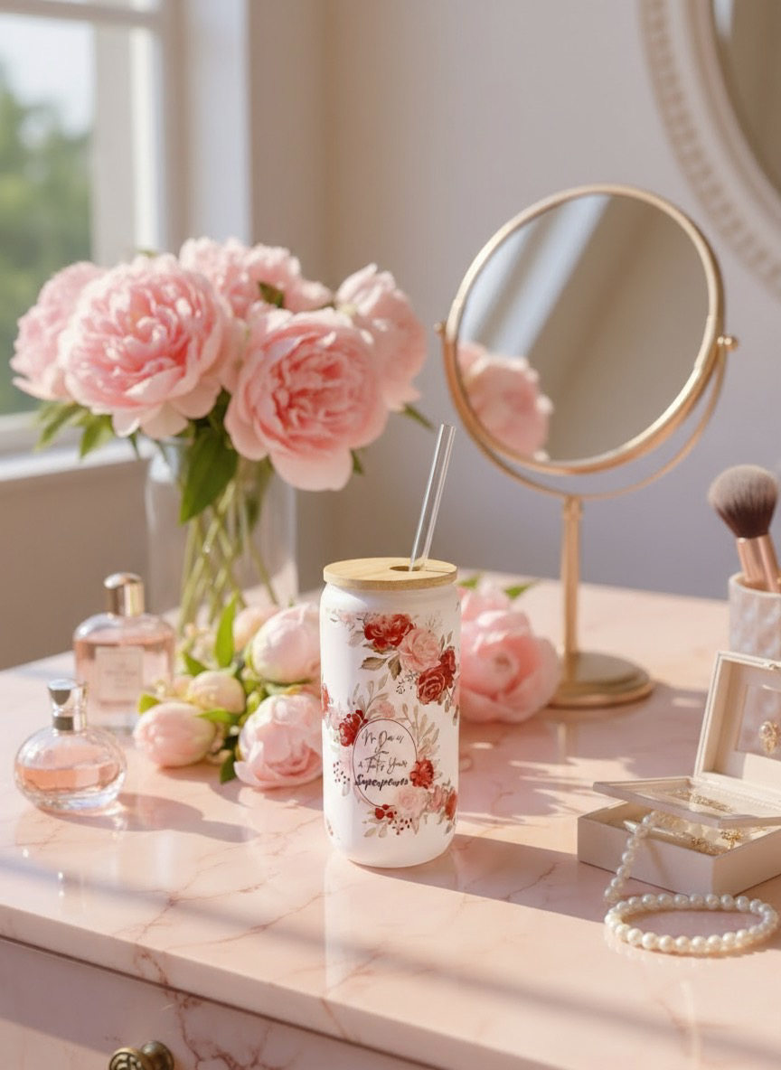 Luxe Co. By M.E. - 16oz No One Is You – Floral Empowerment Luxe Frosted Glass Tumbler